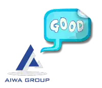 a logo for aiwa group with a speech bubble saying good