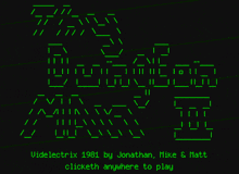 a black screen with green text that says " videotrix 1981 by jonathan mike and matt clicketh anywhere to play "