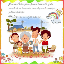 a cartoon drawing of a family with the words feliz dia de la familia