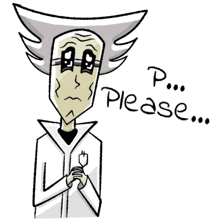 a cartoon character is holding a fork and asking for a please