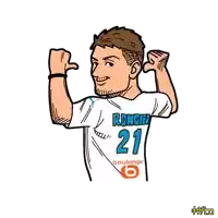 a cartoon of a man wearing a rongier 21 shirt