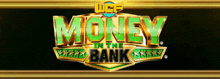 a logo for wcf money in the bank with green and gold letters