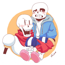 a drawing of a skeleton holding another skeleton with the name shiro written below it