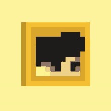 a pixel art of a person 's face in a yellow frame .