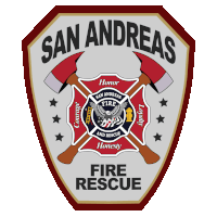 a badge for the san andreas fire rescue shows a fire emblem