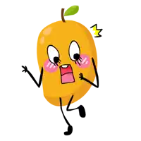 a cartoon drawing of a mango with a surprised look on its face