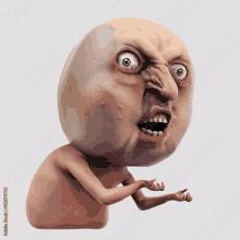 a 3d rendering of a cartoon character with an angry face on a white background