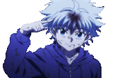 a drawing of a boy with white hair and blue eyes saluting