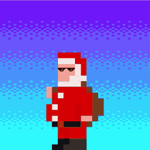 a pixel art of santa claus carrying a bag