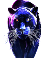 a painting of a panther with blue eyes