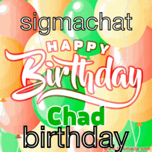 a birthday greeting card for sigmachat with balloons in the background