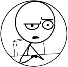 a stick figure is sitting at a table in a circle with a book .