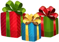 three colorful gift boxes with ribbons and bows on a white background