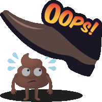 a cartoon illustration of a poop and a shoe that says oops on it