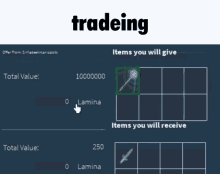 a screen showing items you will receive and total value