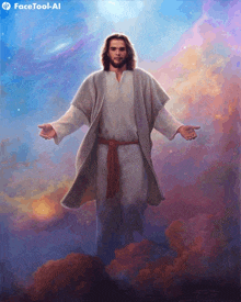 a painting of jesus with his arms outstretched and the words facetool.ai below him