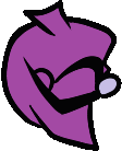 a cartoon drawing of a purple object with glasses on a white background .