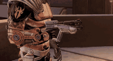 a video game character is holding a gun with illustration soul written on the bottom right