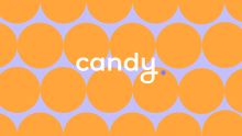 the word candy is on a pattern of circles