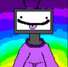 a pixel art drawing of a tv with a smiley face on it