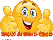 a smiley face giving a thumbs up with the words obrigado mae tenha um timo dia below it