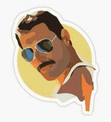 a sticker of a man with sunglasses and a mustache .