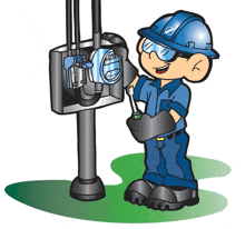 a cartoon drawing of an electrician working on a box