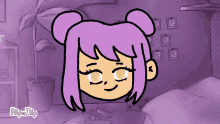 a cartoon drawing of a girl with purple hair and the words flipa clip below it