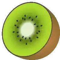 a slice of kiwi fruit with a white center and black seeds