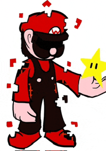 a cartoon drawing of mario holding a star in his hand