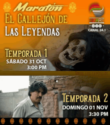 a poster for marathon el callejon de las leyendas showing a man and a skull