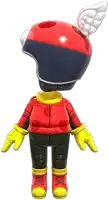 a cartoon character is wearing a red and blue helmet with wings