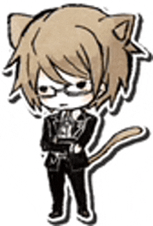 a cartoon of a boy with cat ears and a tail .