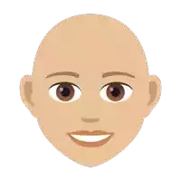 a bald man 's face with brown eyes and a smile on his face