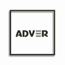 a black and green adver logo in a square frame on a white background