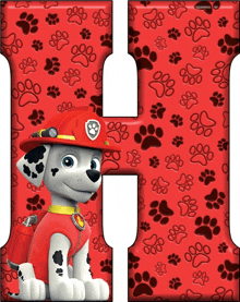 a letter h with a picture of marshall from paw patrol