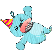 a cartoon hippo with braces and a party hat