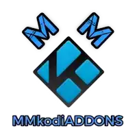 a logo for mmkodi addons with a blue diamond in the center