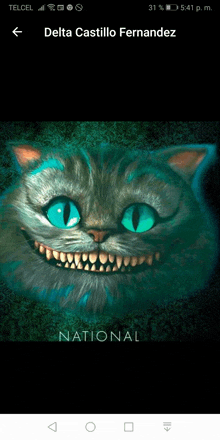 a picture of cheshire cat from alice in wonderland on a cell phone