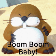 a cartoon mole with the words boom boom baby on the bottom