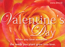 a valentine 's day greeting card with a rose and the website www.dmc.tv