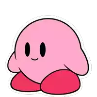 kirby is a pink cartoon character with black eyes and red legs