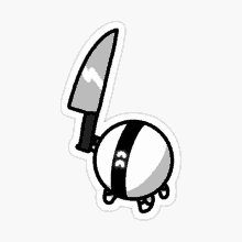 a black and white sticker of a ball with a knife in it