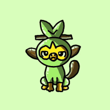 a drawing of a green monkey with a yellow face