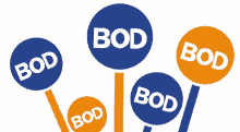 blue and orange circles with the word bod in white letters