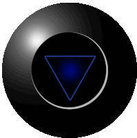 a black ball with a blue triangle on it