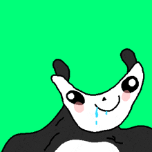 a drawing of a black and white animal with a tear coming out of its mouth