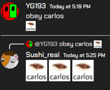 a screenshot of a chat with carlos and sushi_real