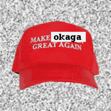 a red hat says make okaga great again