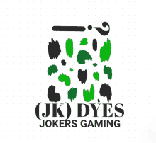 a logo for jk dyes jokers gaming has green and black brush strokes